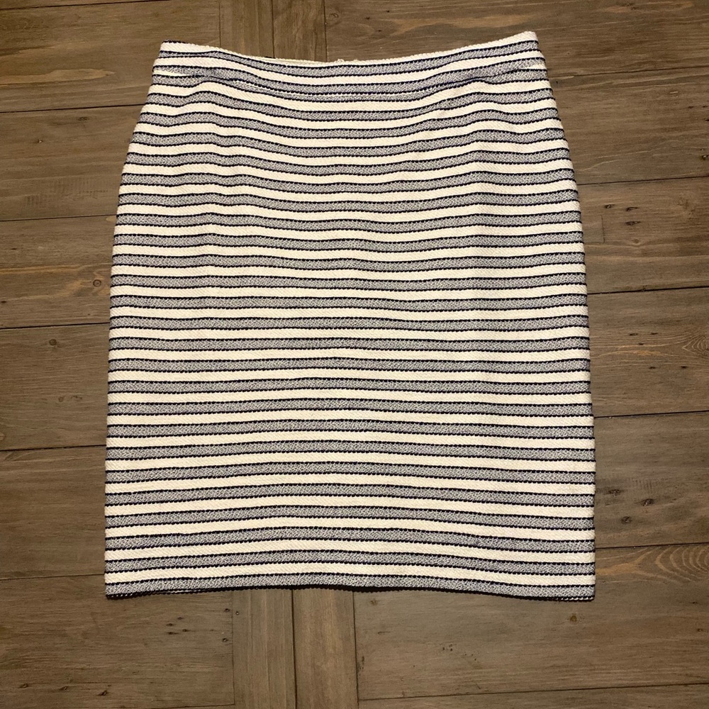 NWT J. Crew Blue and White Striped Midi Pencil Skirt - size 10